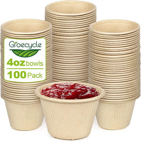 4 oz Small Paper Bowls, 100 Pack Chili Bowls Disposable, Compostable Bagasse Fiber Bowls, Microwavable Paper Bowls for Condiments Small Portion, S...