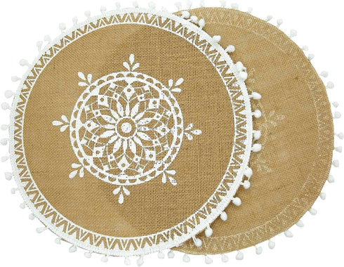 Round Placemats Set of 4, Dining Winter Modern Dinner Braided Beige Boho Round Table and Fall Circle Placemats Boho Runner Kitchen Table Plate Mat...