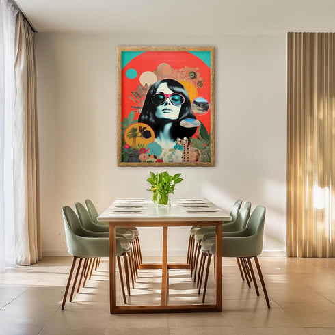 Posterizer 1 pcs-beach vibes sunset collage with vintage woman-Retro Art-Abstract & Modern Art-Gift for Art Lovers- UNFRAMED Wall Art...