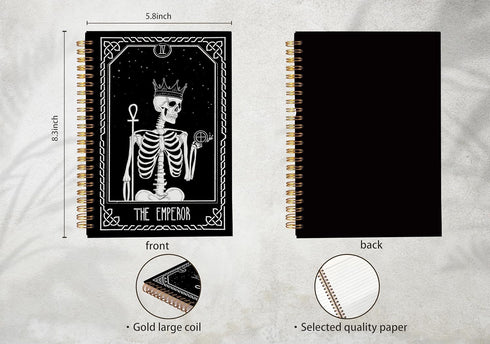 The Emperor Tarot Card Journal Notebook, Skull Notebook, Goth Gothic Journal, Witch Notebook, Goth Office Supplies, Spiral Notebook 5.5x8.3, Tarot...