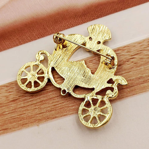 Stunning Gold Tone Opens AB Crystal Accent Pumpkin Carriage Pin Brooch Fair Tale Jewelry...