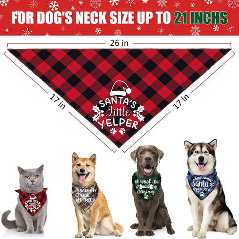 4 Pack Christmas Dog Scarves - Plaid Triangle Bandanas for Small to Large Dogs and Cats - Holiday Pet Accessories Gift Set...