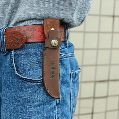 TOURBON Brown Leather Fixed Blade Knife Sheath with Snap Closure...