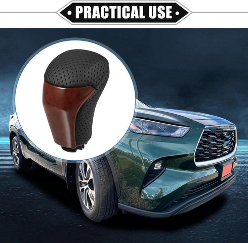 Automatic Gear Shift Knob Compatible for Toyota Highlander 2014-2019, Durable Faux Leather Plastic Black Red Drilled Mahogany Pattern...