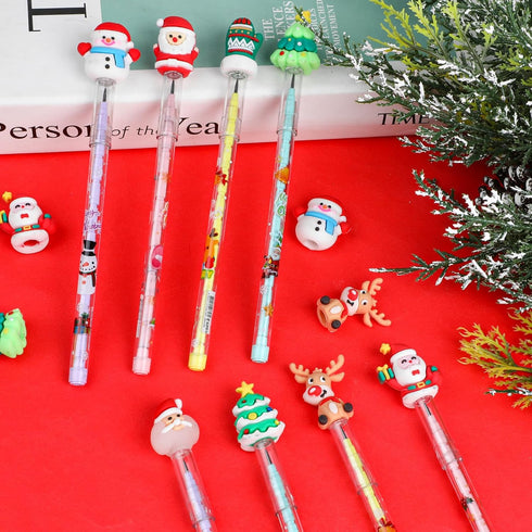 KIMOBER 24PCS Christmas Pencils,Xmas Multi Point Stackable Push Pencil with Santa Christmas Tree Snowman Elk for Kids Christmas Goodie Bag Fillers...