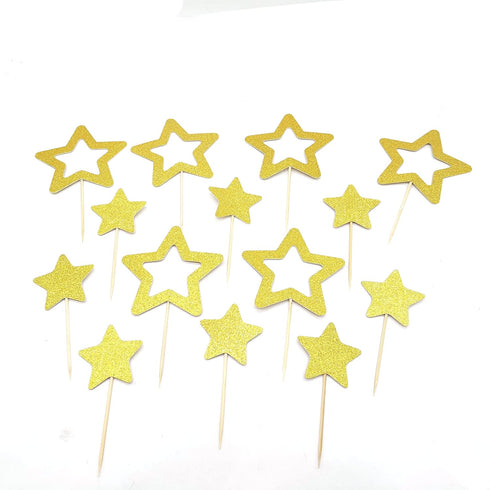 Gold Star Cupcake Toppers Star Cupcake Toppers Twinkle Little Star Decorations Birthday Cupcake Toppers Glitter Star Cake Decoration for Party Bir...