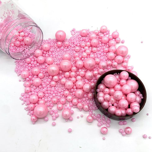 Weraru Edible Pink Pearl Sugar Sprinkles Candy Mixing Size Baking Edible Cake Decorations Cupcake Toppers Cookie Decorating Celebrations Wedding S...