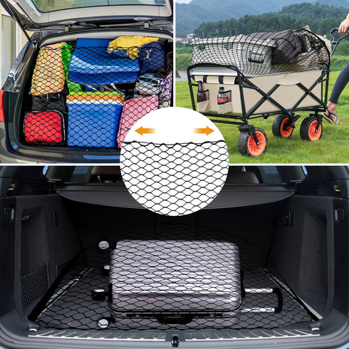 Dog Barrier for Car SUV, 47" Dog Net with Metal Hooks, Stretchable Mesh Cargo Net, Car Divider Dog Gate for Driving Safely with Children & Pets, U...