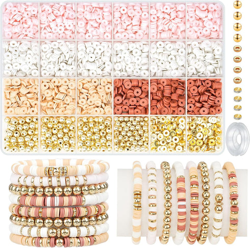 Gionlion 3000 Pcs Clay Beads for Bracelets, Bracelet Making kit Golden Beads for Jewelry Making, Charms Bracelet Kit DIY Arts and Crafts Birthday ...