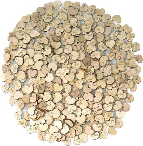 Lystaii 400pcs Rustic Wooden Love Heart Wedding Table Scatter Decoration Engraved Natural Wood Heart Table Confetti DIY Manual Patch for Crafts We...