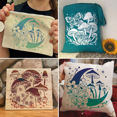 Mushroom Stencils for Painting on Wood, Mushroom Stencils for Crafts Reusable Wood Burning Drawing Art Paint Stencils and Patterns for Wall Cake C...