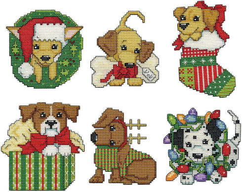 Design Works Crafts Christmas Puppies Counted Cross Stitch Ornament Kit, White...