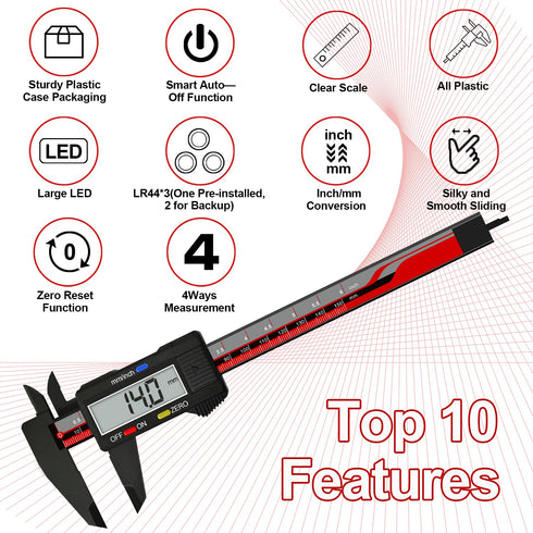 Electronic Digital Caliper, ACEMETER 0-6" Vernier Caliper,Caliper Measuring Tool with mm/inch Conversion,Large LCD Screen,Auto-Off Feature,Suitabl...