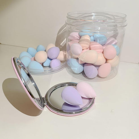 50 PCS Small Mini Makeup Sponges and Powder Puff with Makeup Mirror, Multi Colored Beauty Blender Makeup Sponge Facial Makeup Tools (Makeup Sponge...