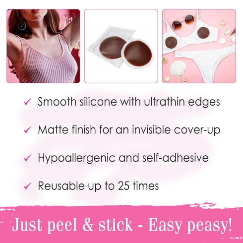 Hollywood Fashion Secrets Silicone Coverups, Hypoallergenic, Reusable, Washable, Gentle on Skin, Ultra Thin, Self Adhesive, Deep Shade, 1 Pack...