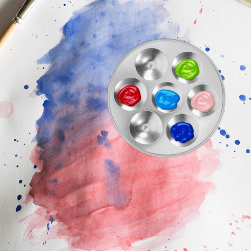 NUOBESTY 2pcs Paint Palettes Metal 6 Well Semicircle Professional Watercolor Oil Palette Painting Tray Artist Craft Palettes...