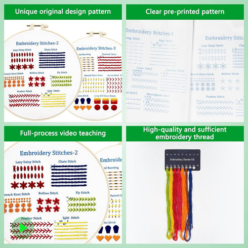 Enkor 4 Sets Embroidery Kit for Beginners Adults, Beginner Embroidery Kit for Adults, Floral Embroidery kit,Embroidery Kit for Beginners Flowers F...