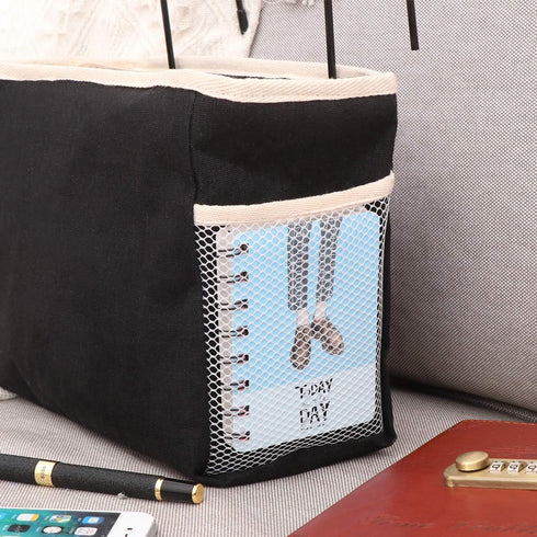 Canvas Bedside Storage Hanging Organizer for Dorm Bunk Bed Rails, Black Container for Tablet, Magazine, and Essentials, 11.81 X 7.48 X 5.11 Inches...
