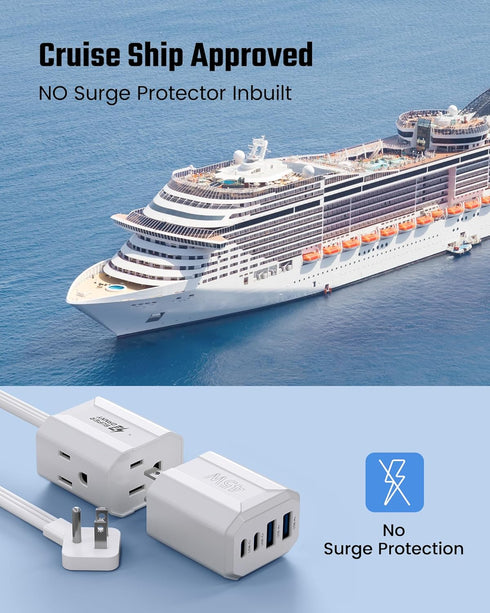 SUPERDANNY Detachable Travel Power Strip,45W USB Fast Charge,2 USB-C & 2 USB-A with 3 Outlets Flat Plug Extension Cord 5ft,Portable Charger for Tr...