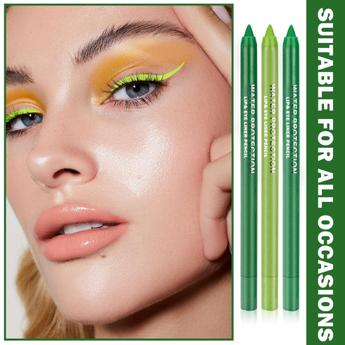 3PCS Green Eyeliner Pencil Set Colorful Eyeliner Metallic Glitter Eyeliner Pen,Shimmer Eye Shadow Pencil Professional Eye Liner Makeup Kit - Set B...
