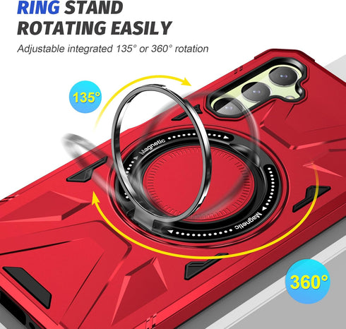 Galaxy A15 5G Phone Case with Screen Protector+360°Ring Holder Stand+Camera Lens Protector,Dual Layer Protective Sturdy Magnetic Heavy Duty Protec...