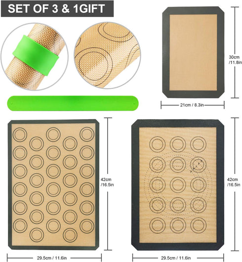 Silicone Baking Mats-Non Stick Cookie Sheet Macaron Mat Liner for Bake Pans & Rolling,Perfect Bakeware For Bread Making Pastry Cake Brioche Pizza ...