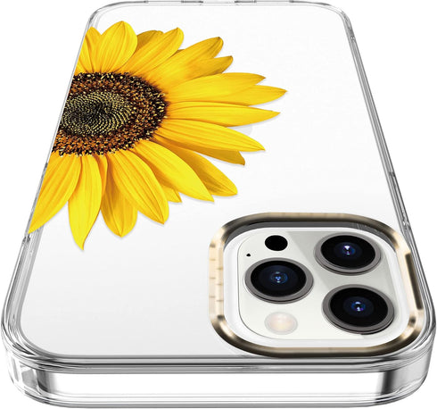 BAISRKE Compatible with iPhone 13 Pro Case, Clear Case with Sunflower, for Women, Shockproof Hard Back Cover for iPhone 13 Pro 6.1 inch 2021 - Yel...