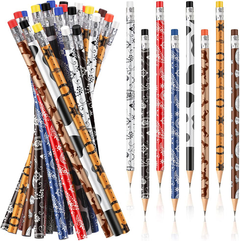 Teling 32 Pcs Western Cowboy Cowgirl Pencils for Kids Cowboy Party Favors Fun Cowboy Theme Decorative Pencils Wood Pencil with Eraser Supplies for...