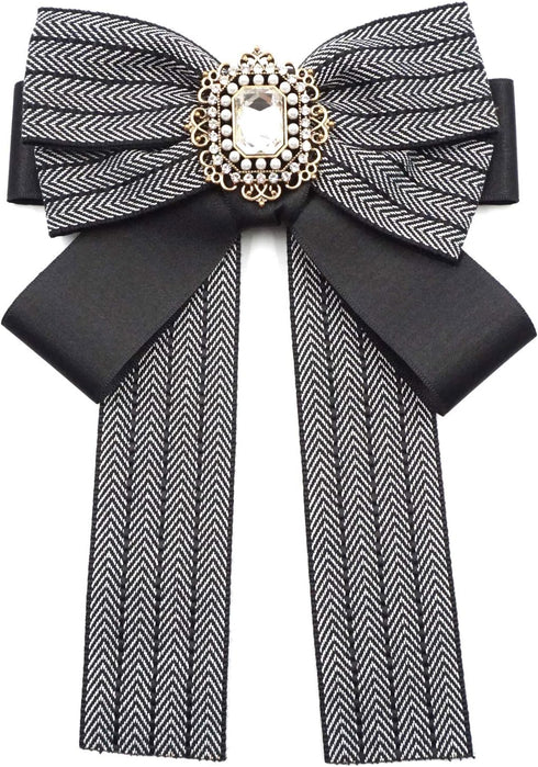 Topz black bow brooch for women large ribbon collar pin cravat Womens bow tie rhinestone brooch pin jabot bowtie for men necktie shirt decoration ...
