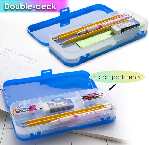 BAZIC Plastic Pencil Case 8" Double Deck Utility Storage Box, Bright Color, Multi Purpose Organizer, 4-Pack...
