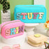 3 Pcs Preppy Makeup Bag Chenille Letter Nylon Cosmetic Bags Travel Varsity Letter Skin Stuff Bag Organizer Pouch Travel Bag Set for Women Girls (B...