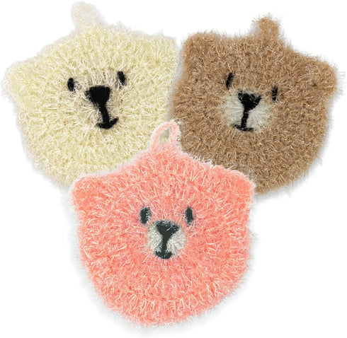 Crochet Scrubbies Collection Dish Wash Cloth Double Layered Korean Susemi No Ordor Cute Design Dish Sponge (Teddy Bear 3PCS)...