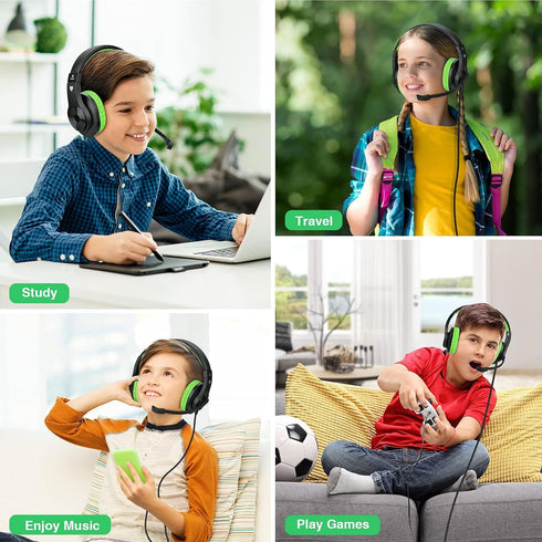 ShinePick Kids Headphones, Over-Ear Girls Boys Gaming Headphones with Microphone and Volume Control for Kids Teens Online School, Travel (Green)...