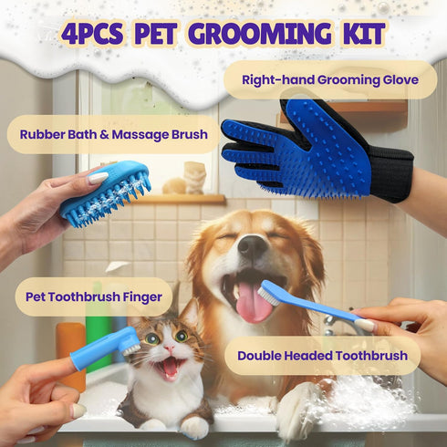 Dog Bath Grooming Kit: Silicone Dog Bathing Shampoo Brush, Pet Shedding Massage Glove, Double-Sided Pet Toothbrushes - Rubber Bath Brush for Long ...