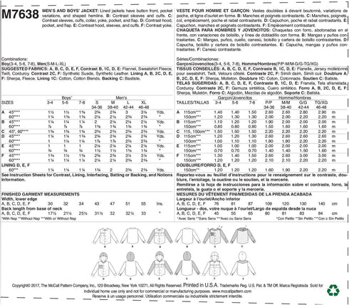 McCall's Patterns Men's and Boys' Lined Button-Front Jackets with Hood Options Sewing Pattern, (SML-MED-LRG-XLG)...