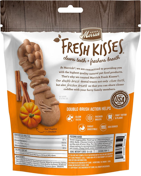 Merrick Fresh Kisses Natural Dental Chews, Treats Infused with Pumpkin and Cinnamon for Tiny Dogs 5-15 Lbs - 5.3 oz. Pouch...
