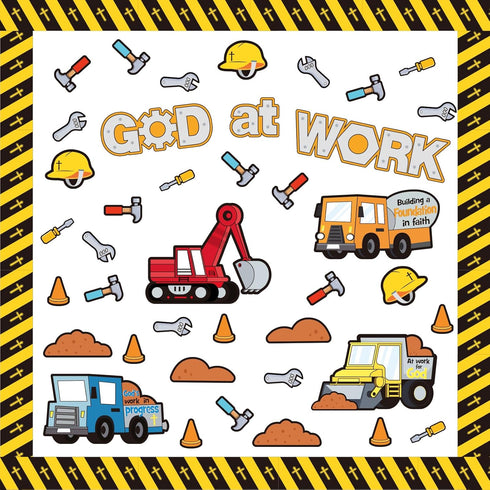 Fulmoon 79 Pcs God at Work Construction Bulletin Board Set Christian Under Construction Decorations Religious Construction Cutouts for Preschool E...
