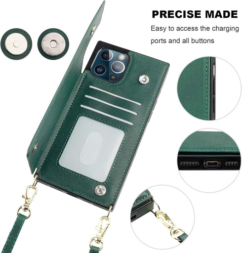 Bocasal Crossbody Wallet Case for iPhone 12 Pro Max Credit Card Holder PU Leather Kickstand Shockproof Detachable Cross Body Strap Lanyard Magneti...