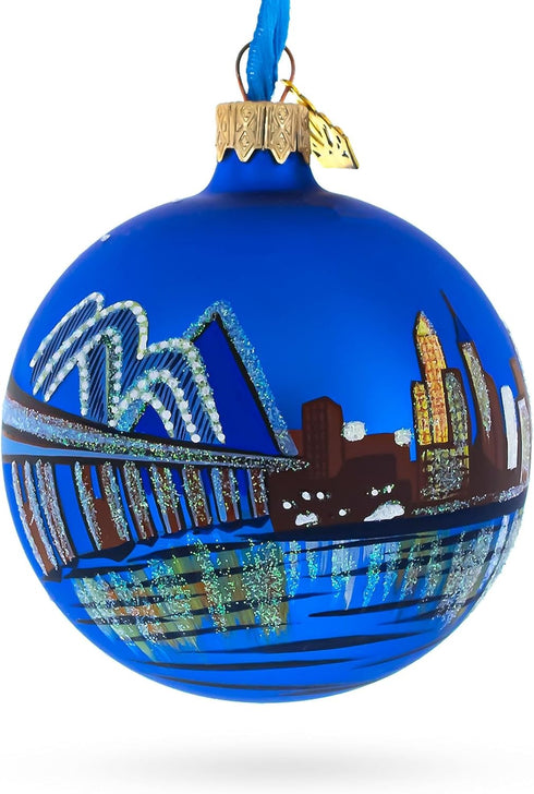 Memphis at Night, Tennessee Glass Ball Christmas Ornament 3.25 Inches...