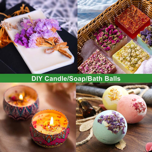 9 Bags Set Dried Flowers - Candle Making Soap Making DIY Candel Natural Flowers-Lemon,Lily,Don't Forget Me,Lavender,Mint Leaf,Rose Petal, Red Rose...