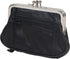 Women's Leather Metal Frame Double Clasp Zipper Coin Purse 5 1/4" x 3 1/4" (Black)...