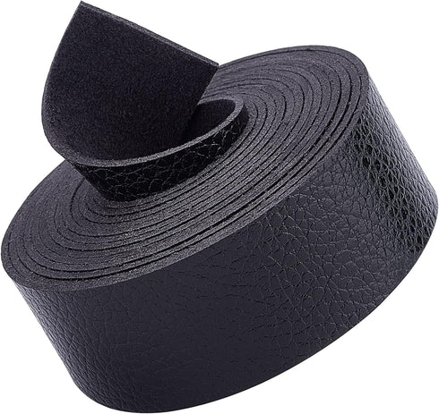 GORGECRAFT Black Leather Strap Strip 1 Inch Wide 79 Inch Long Lychee Pattern Leather Belt Strips Wrap Single Sided Flat Cord for DIY Crafts Clothi...