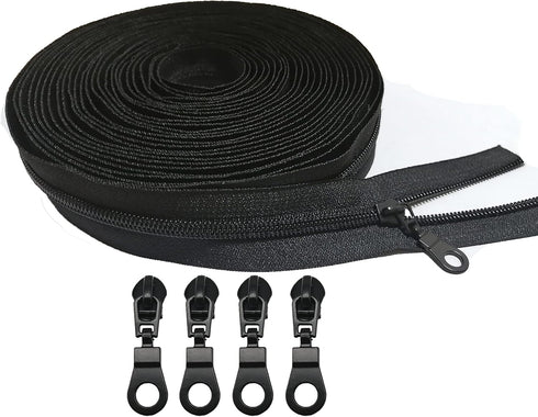 Meikeer 10Yards Bulk Zippers #5 Nylon Coil Zippers by The Yard with 20pcs Zipper Sliders for DIY Sewing Craft Bags(Black)...