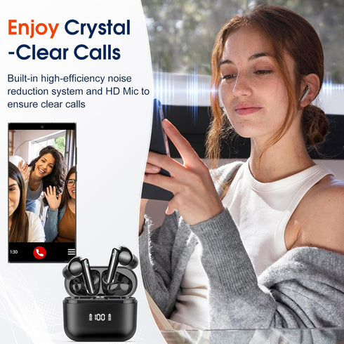 Wireless Earbuds, Bluetooth 5.3 Headphones Stereo Bass with Noise Cancelling Mic, 48Hrs Playtime in Ear Ear Buds with LED Power Display Charging C...