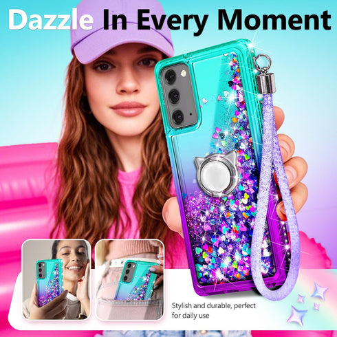 NGB Designed for Samsung Galaxy Note 20 & Note 20 5G Case, Aqua/Purple | Glitter Liquid Sparkle Cute Cover for Women Girls Kids | with Screen Prot...