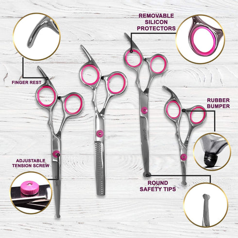Dog Grooming Scissors With Safety Round Tips, 7 In 1 Pet Grooming Scissors Set, Pet Cutting Scissors Kit With Thinning, Straight, Curved Shears & ...