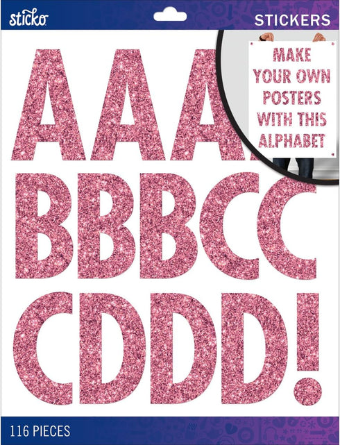 Sticko Alphabet Stickers, Regular X-Large, Pink Glitter Futura...