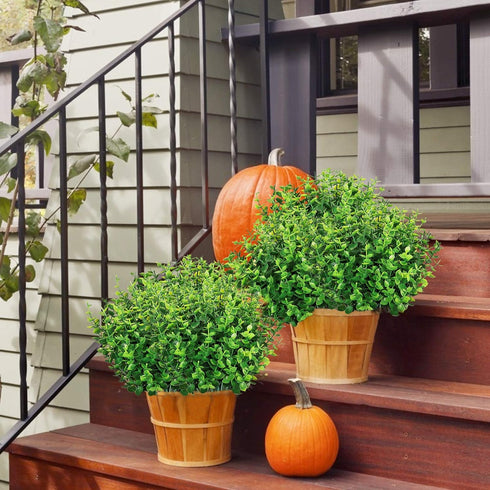 Ouddy Decor 8 Bundles Artificial Greenery Stems Fake Plants Outdoor UV Resistant Faux Plastic Boxwood for Kitchen Office Garden Porch Farmhouse Wi...
