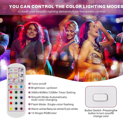 LINEWAY Rechargeable Light Bulbs with Remote, Battery Operated Light Bulb 2000mAh E26 Detachable Charging, 15 Colors Selectable/Timer/Dimmer Puck ...