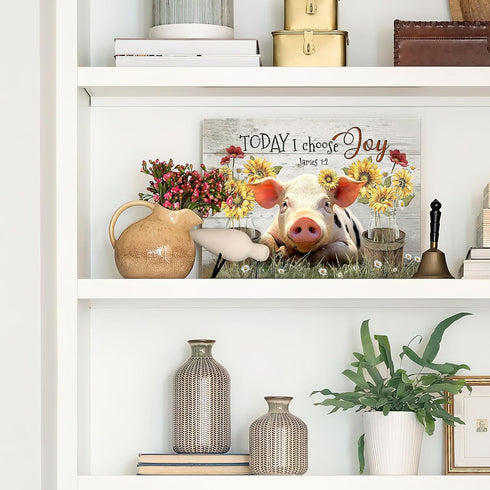 Luslya Farmhouse Pig Canvas Wall Art Cute Pig Sunflower Painting Country Wall Decor Framed Rustic Posters Home for Living Room Bedroom Bathroom De...